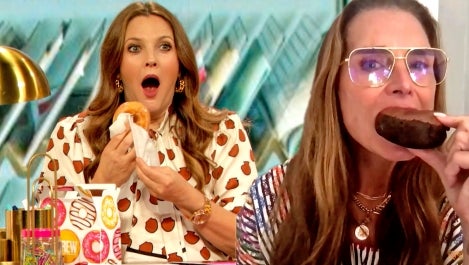 brooke shields and drew barrymore eat a donut