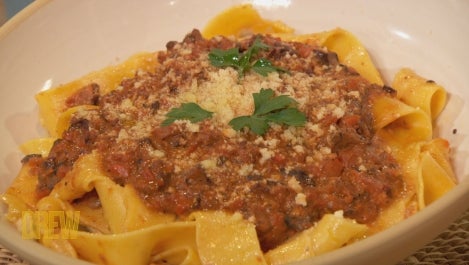 John Kanell's Wild Mushroom Bolognese with Hand-Cut Pappardelle