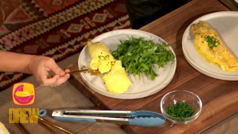 Pilar Valdes Shows Drew How to Make Her French Omelet with Boursin Cheese