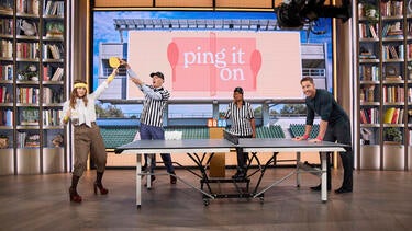 Drew Barrymore Challenges Justin Hartley in Ping Pong Challenge to Answer Spicy Questions