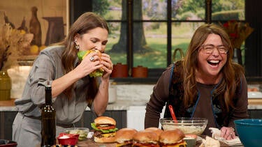 Drew Barrymore Taste Tests Rachael Ray's Smash Burger Recipe